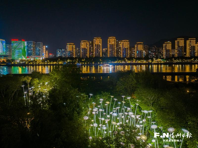 花海公园夜景焕新“金针菇”光耀闽江畔(图1)