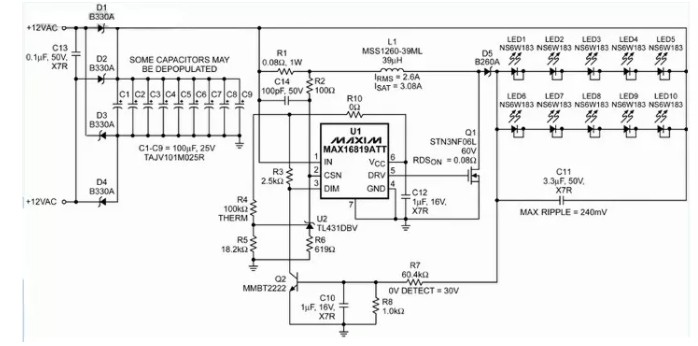 led电路图原理图解（LED灯杯电路LED灯驱动器广告灯操控线路）(图2)